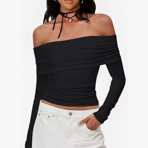 PRETTYWEAR Jersey Black Off-Shoulder Top - XL